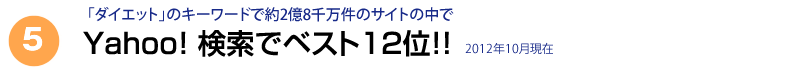 「ダイエット」のキーワードで約2億8千万件のサイトの中でYahoo! 検索でベスト12位!!